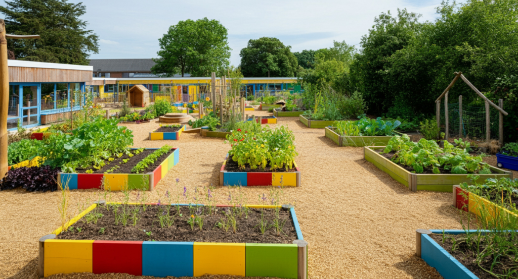 image of a kindergarten yard with plants 