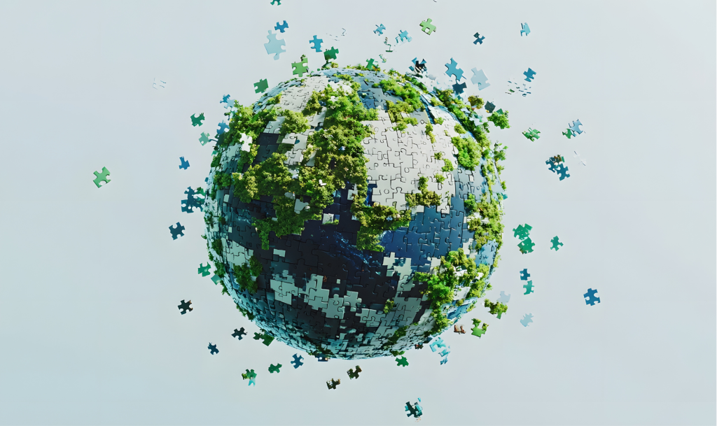image of the planet made of puzzle pieces