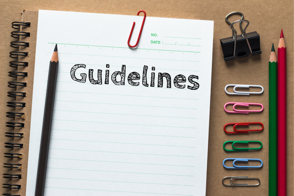 Image with a notebook and the word Guidelines